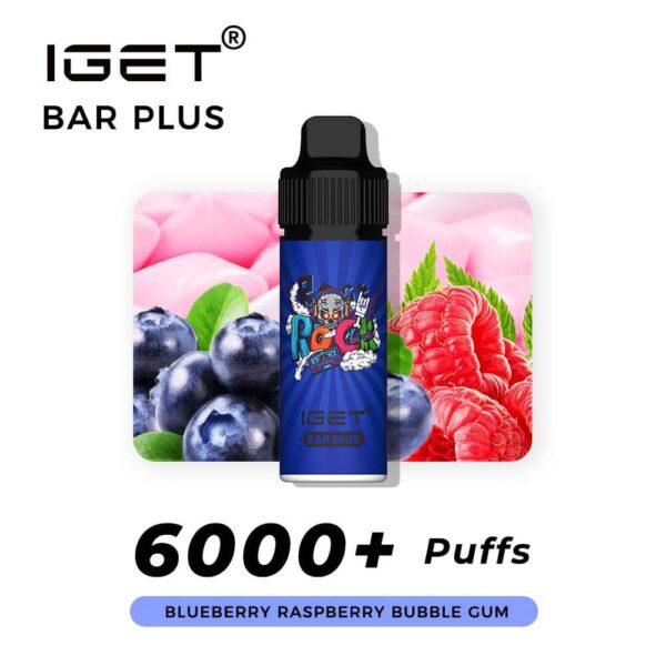 iGET Bar Plus Blueberry Raspberry Bubblegum 6000 Puffs rechargeable disposable vape pod