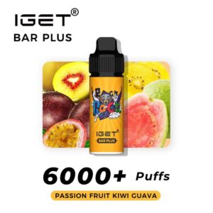 iGET Bar Plus Passion Fruit Kiwi Guava 6000 Puffs sweet passionfruit tart kiwi tropical guava vape pod